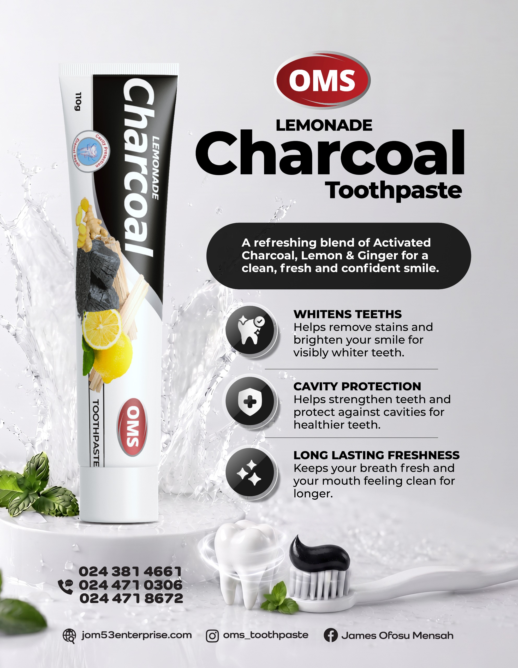 OMS Lemonade Charcoal toothpaste flyer