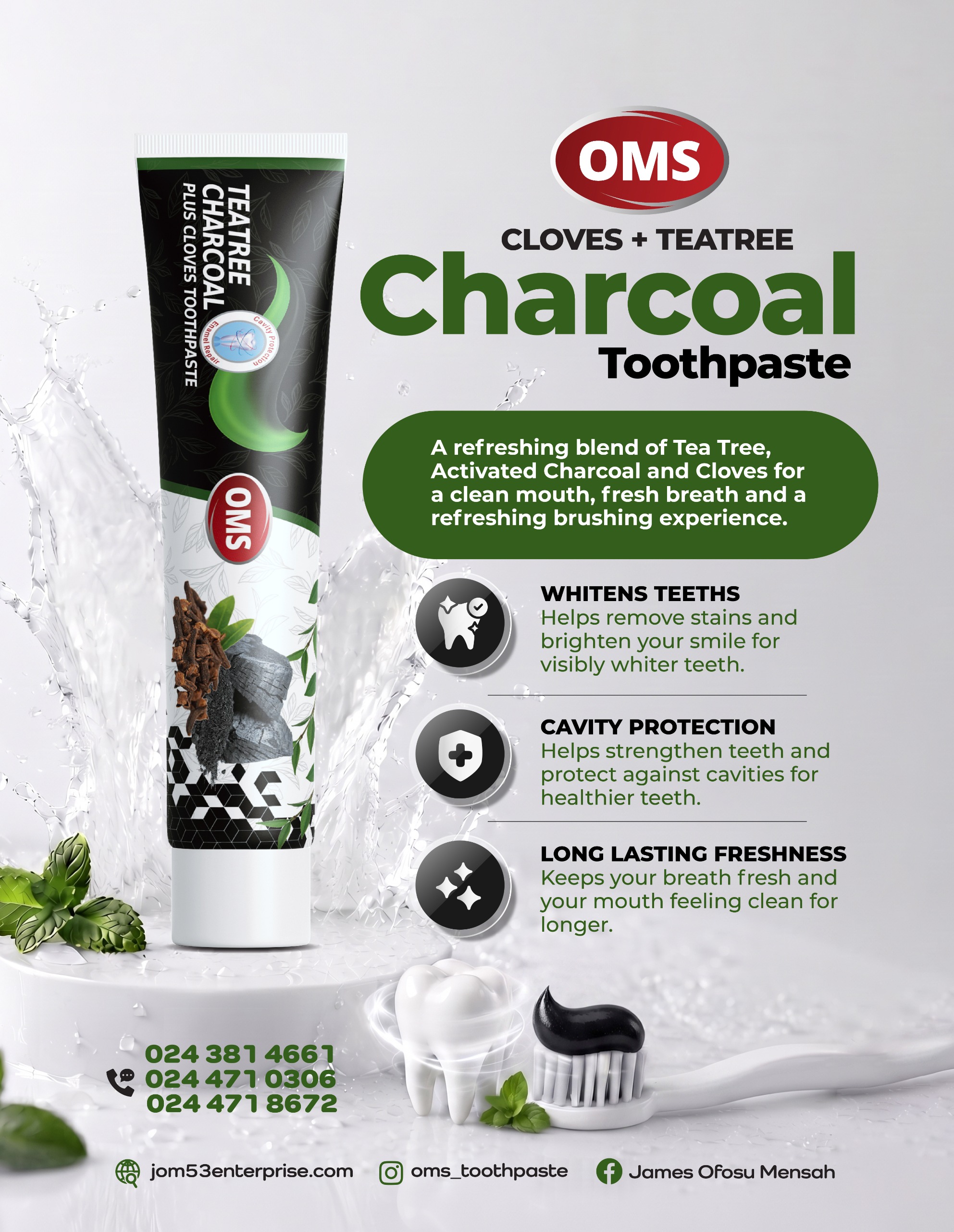 OMS Peppermint Charcoal toothpaste flyer